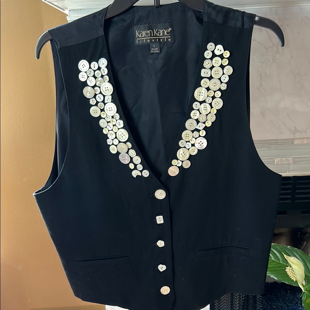 Karen Kane Black Vest with White Button Details